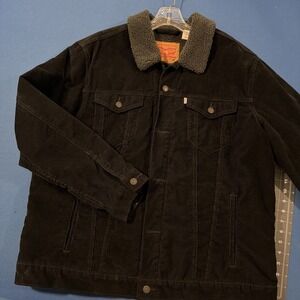 Levi's Sherpa Lined Corduroy Jacket Mens XXL Black Trucker Y2K